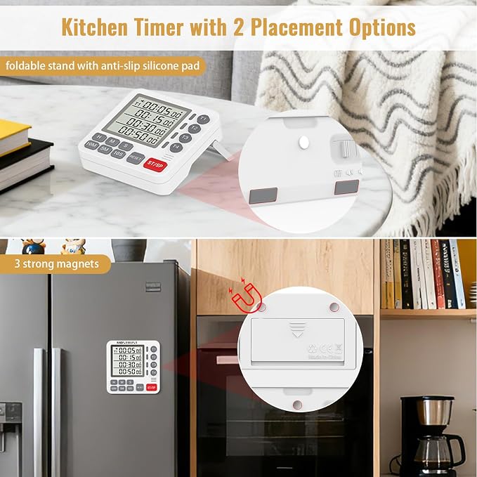 Digital Dual Kitchen Timer, 4 Channels Independent Countdown Timer, Large - Image 4