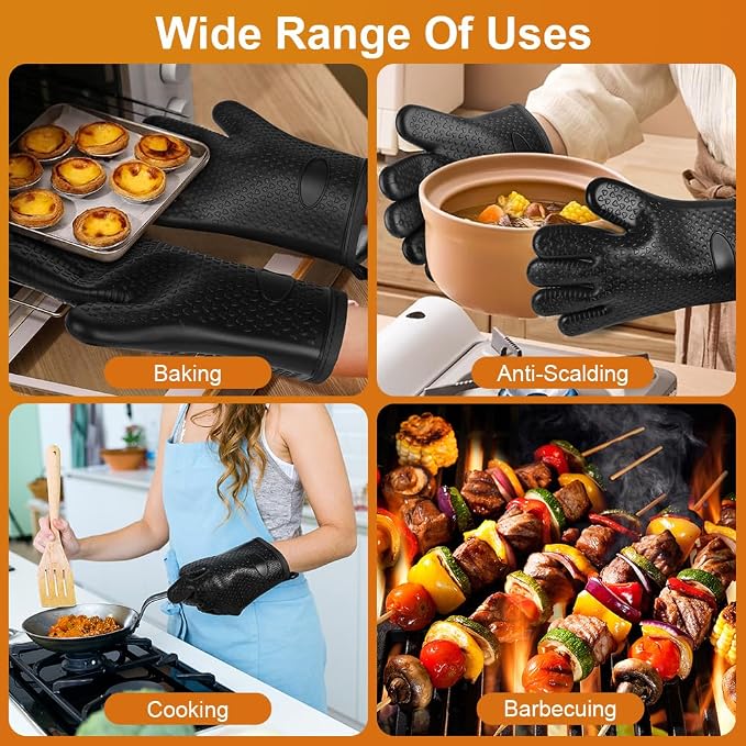 AUAUY Oven Mitts with 2 Pot Holders, Silicone Oven Gloves Heat Resistant 464°F - Image 7