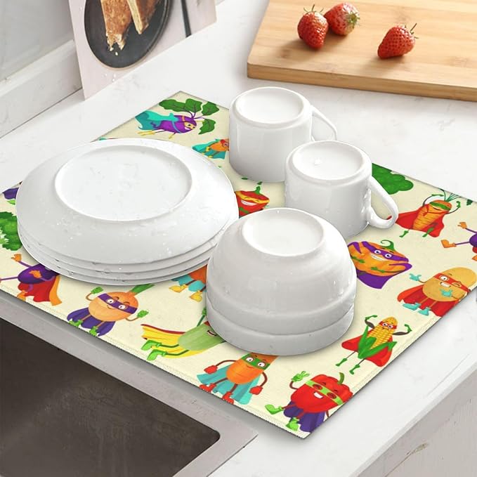 Vegetable Superhero Cartoon Dish Drying Mats - Image 2
