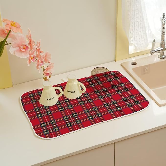 Christmas Dish Drying Mat 18 x 24 inch Red Buffalo Plaid Decorative Drying Mats - Image 6