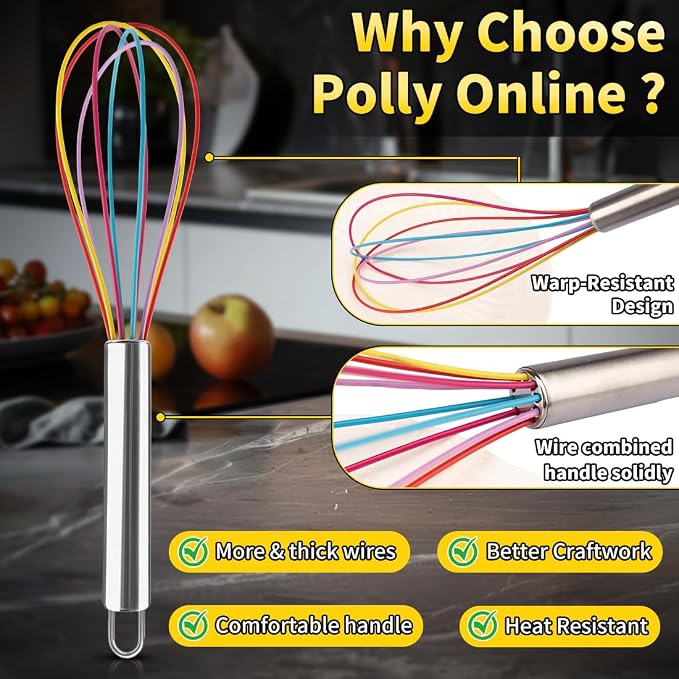 Silicone Whisk Set, Stainless Steel Handle Whisk 8" 10" 12" Rubber Whisks - Image 6