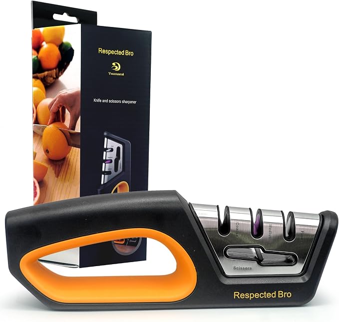 RESPECTED BRO 4-in-1 Knife and Scissors Sharpener, Premium Kitchen Knife by RespectedBro