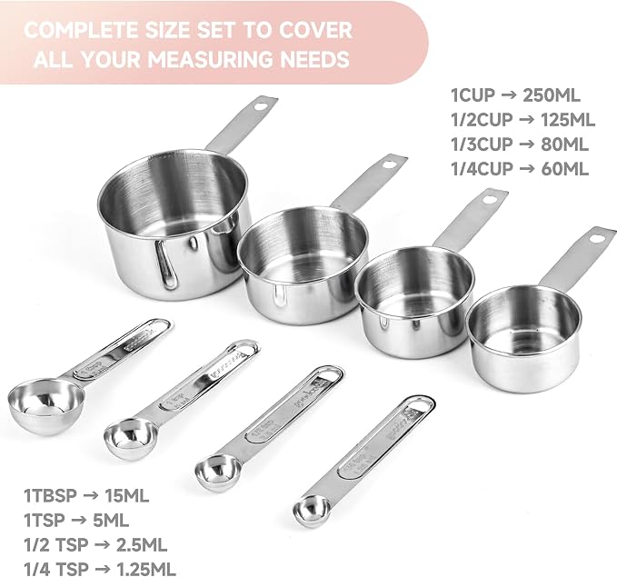 Measuring Cups and Spoons Set, Stainless Steel 8 Piece Nesting Measuring Tools - Image 2