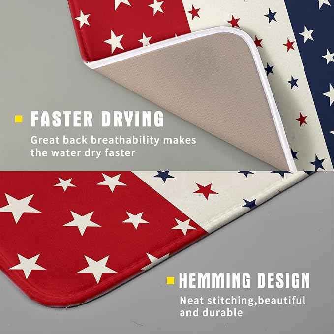 Blue Red White Star July of 4th Patriotic Dish Drying Mat - Image 2