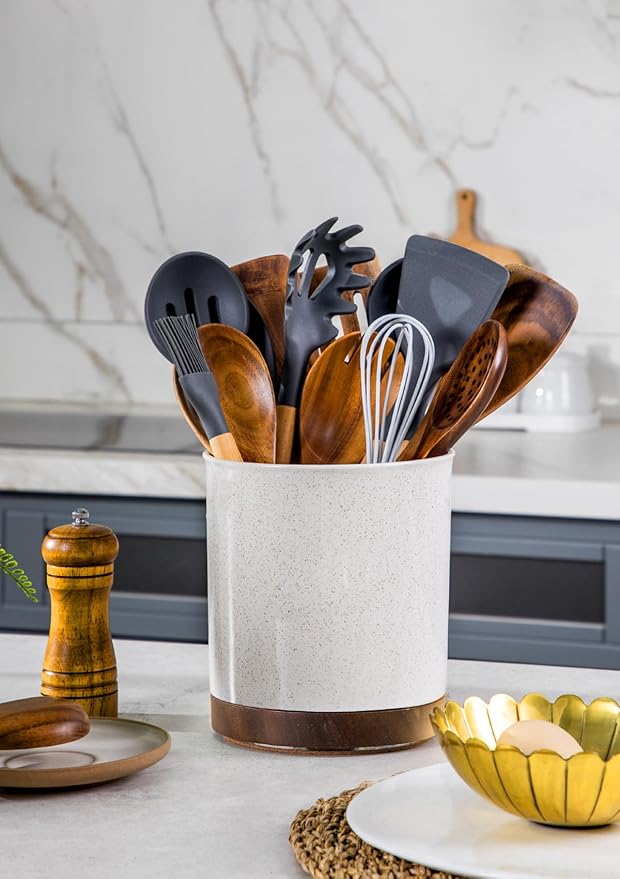 Nucookery 360°Rotating Utensil Holder, 7.2" Large Utensil Crock, Farmhouse - Image 6