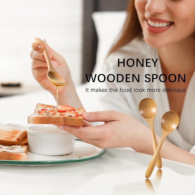 6 PCS Wooden Spoons for Honey, 6.7 inch Small Wooden Spoons - Image 2