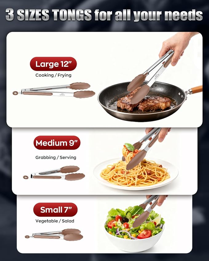 600ºF Heat Resistant Kitchen Tongs, Premium Locking Cooking Tongs - Image 8