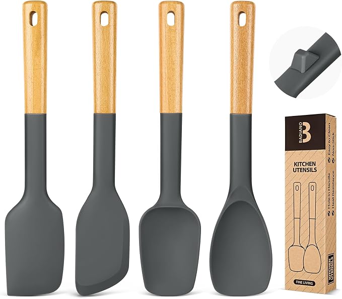 Silicone Spatula Spoon Set, and Spreading, Sturdy BPA-Free Matte Silicone by BADIANO