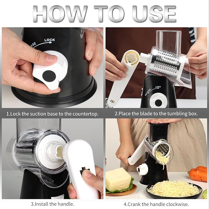 Cambom Rotary Cheese Grater Hand Crank Cheese Shredder - Image 8