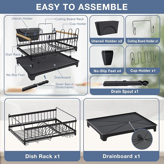 Dish Rack with Drainboard Large Capacity Anti-Rust Kitchen Counter Organizer - Image 4