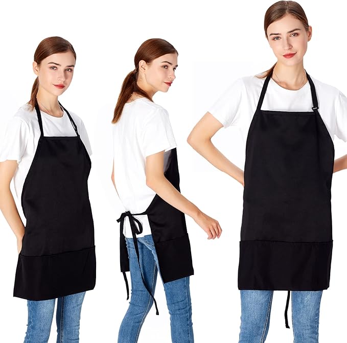 Jubatus 2 Pack 3 Pockets Adjustable Bib Apron Chef Kitchen Cooking Aprons - Image 3