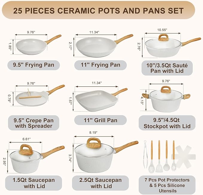 EWFEN 25 Pcs Pots and Pans Set, Nonstick Ceramic Cookware Sets, Healthy - Image 2