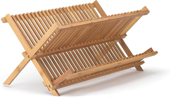HIC Kitchen Bamboo Folding Dish Drying Rack, 20.5 x 13-Inches by HIC