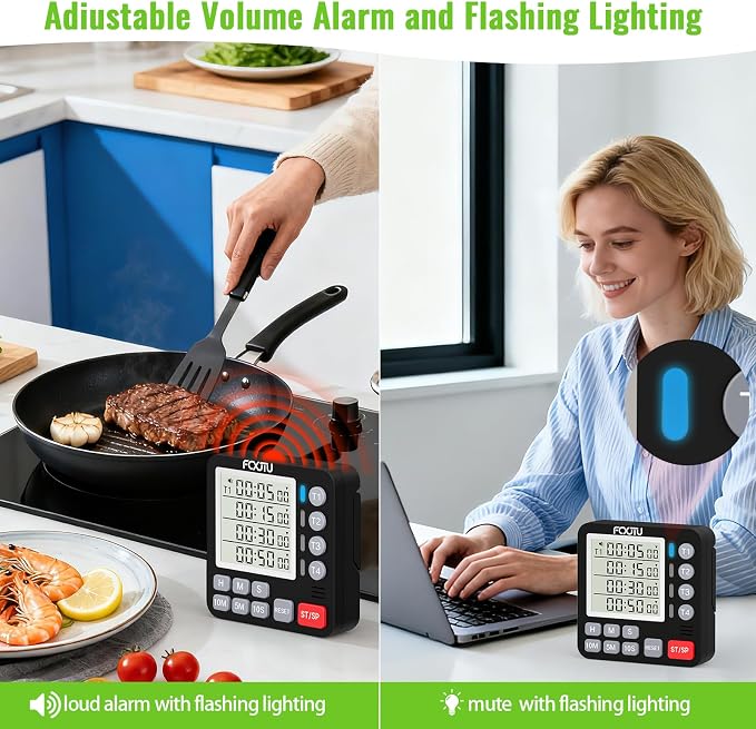 Digital Dual Kitchen Timer, 4-Channel Magnetic Countdown Timer - Image 3