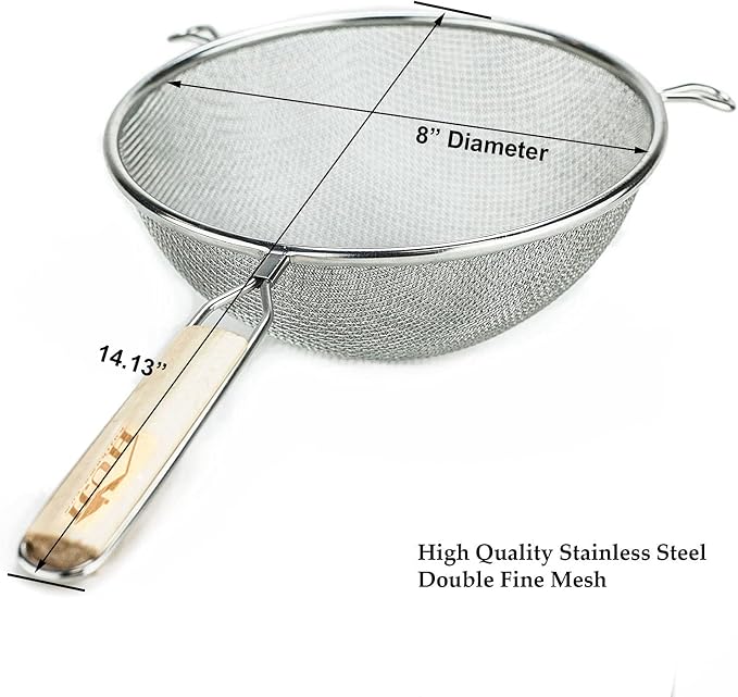 Huji Stainless Steel Fine 8" Double Mesh Food Strainer Colander Sieve Sifter - Image 2