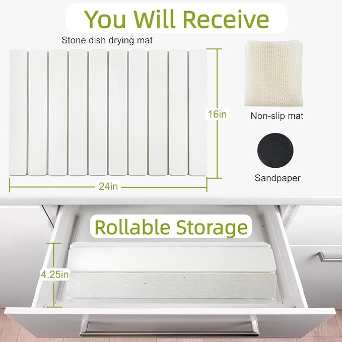 Large Stone Dish Drying Mat for Kitchen Counter, Collapsible Quick Dry - Image 4