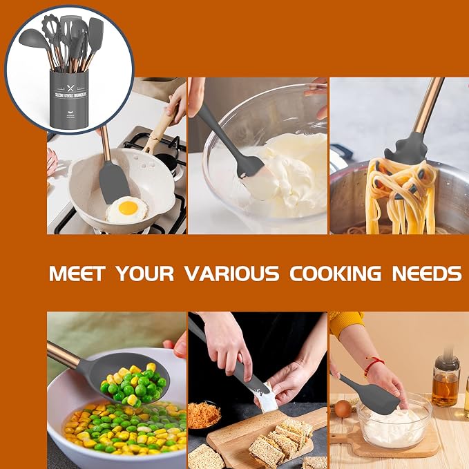 Silicone Cooking Utensil Set, Umite Chef Kitchen Utensils 15pcs Cooking - Image 4