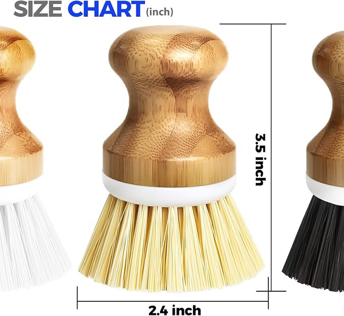 Holikme Bamboo Palm Brush Dish Brushes Vegetable Scrubber Round Natural Scrub - Image 6