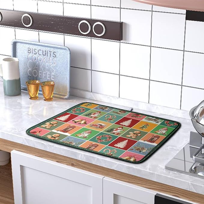 Christmas Dish Drying Mats for Kitchen Counter Cute Xmas Holiday Dish Drainer - Image 5