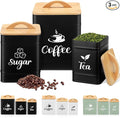 Maxdot 3 Set Coffee Sugar Tea Containers, Square Airtight Kitchen Canisters by Maxdot