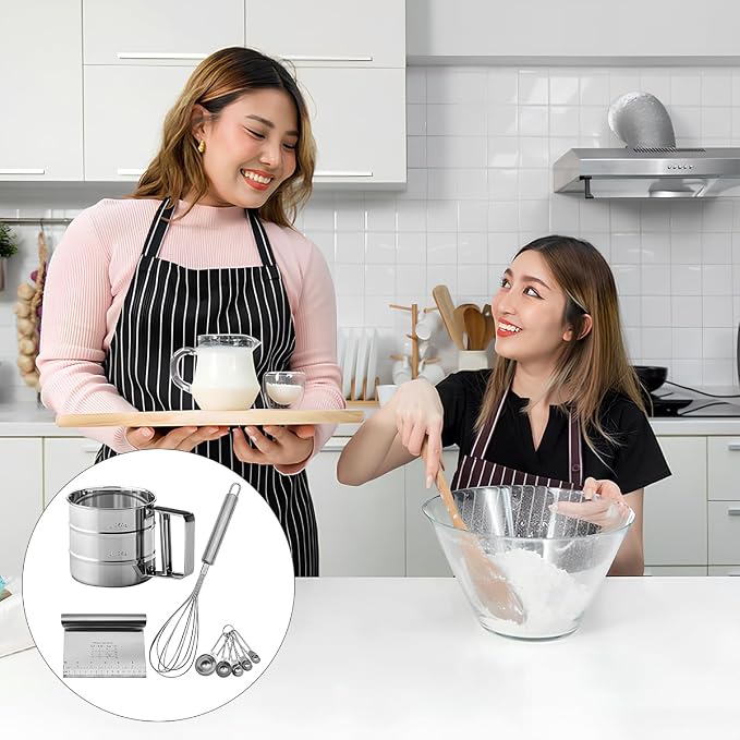 Silver Flour Sifter Baking Tool Set, DLAND Stainless Steel 4-Piece Kit - Image 9