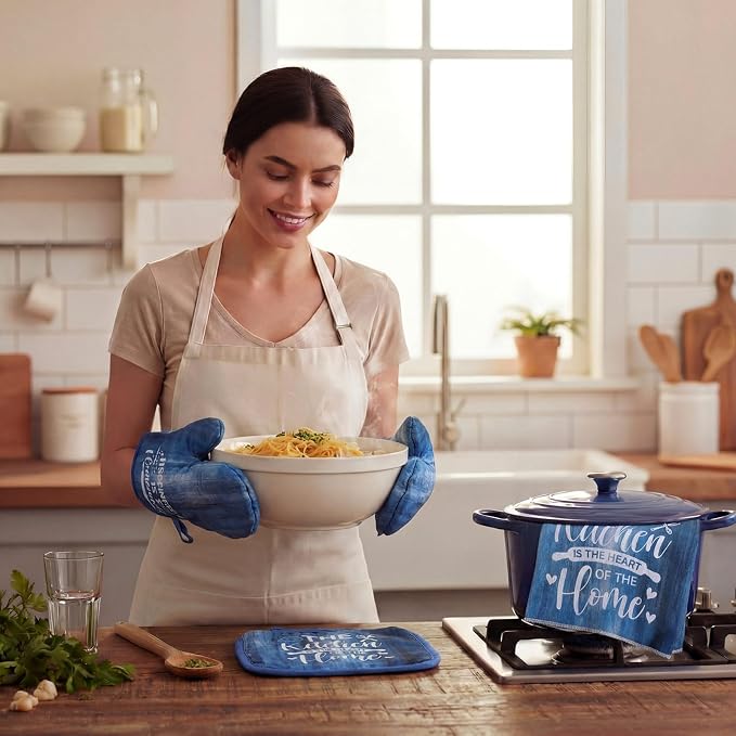 Leinuosen 8 Pcs Farmhouse Kitchen Decor Towels and Oven Mitts Sets Pot Holders - Image 4
