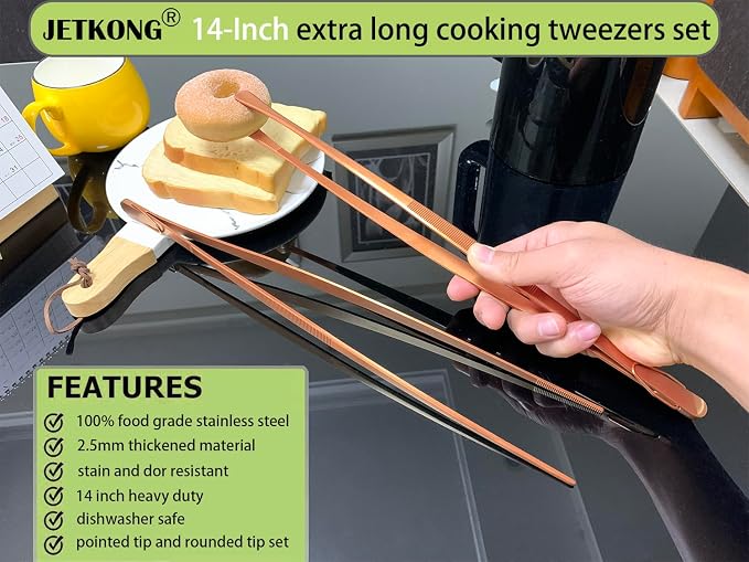 JETKONG 2 Pcs 14-Inch Kitchen Tweezers Extra Long Cooking Tweezer Tongs - Image 3