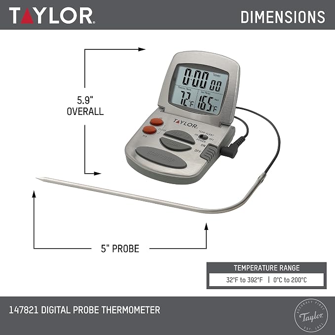 Taylor Programmable Instant-Read Wired Probe Digital Meat Thermometer, - Image 2