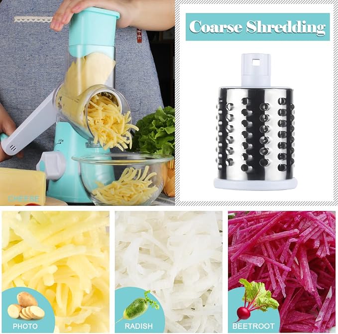 Ourokhome Rotary Cheese Grater Hand Crank, Kitchen Shredder Speed Mandolin - Image 5