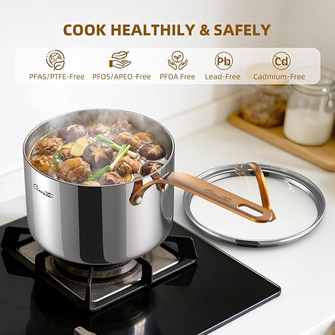 Ciwete 3 Quart Sauce Pan with Lid, Upgraded Tri-Ply Stainless Steel Saucepan - Image 7