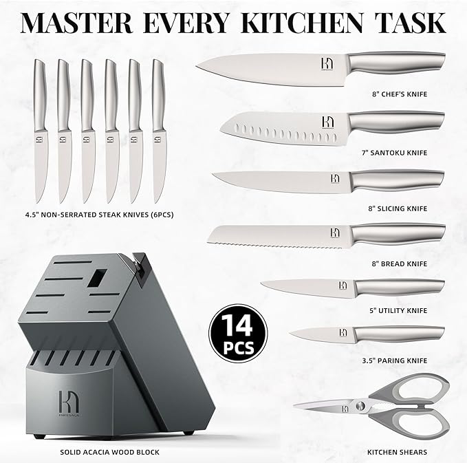 KnifeSaga Knife Set, Razor Sharp Knife Block Set - Image 5