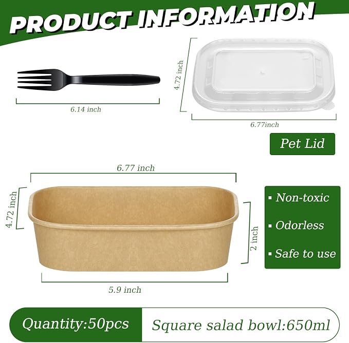 DI QIU REN 50-Pack 22oz Paper Bowls, Disposable Food Containers - Image 2