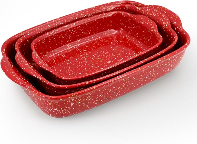 3-Pack Ceramic Lasagna Pan, Heavy-Duty Rectangular Baking Dishes, High Heat by Krokori