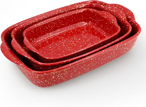 3-Pack Ceramic Lasagna Pan, Heavy-Duty Rectangular Baking Dishes, High Heat by Krokori