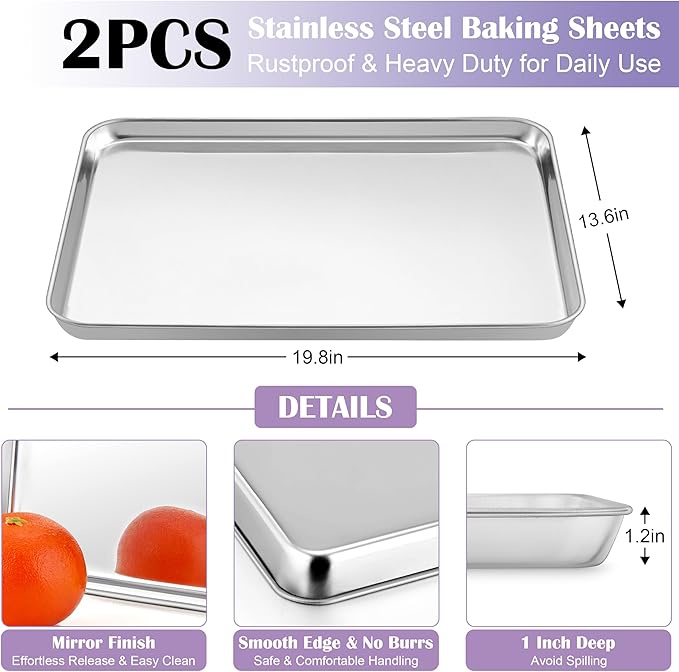 E-far Large Baking Sheet with Wire Rack, 20 x 14 Inch Stainless Steel Cookie - Image 2