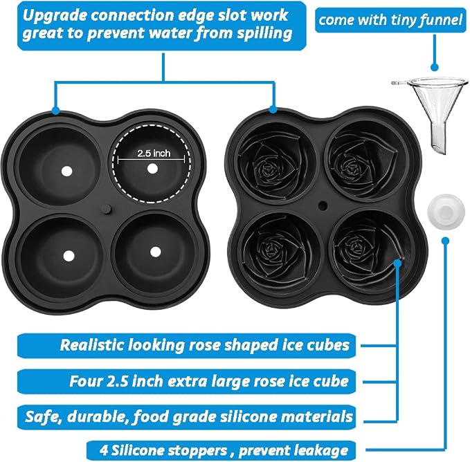 CAMKYDE Rose Ice Cube Tray 2.5 Inch, 4 Cavity Silicone Rose Ice Cube Mold - Image 3