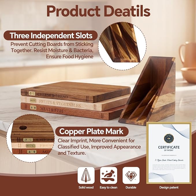 Book Cutting Board Set with Separated Stand, 3 Piece Wood Cutting Boards That - Image 3