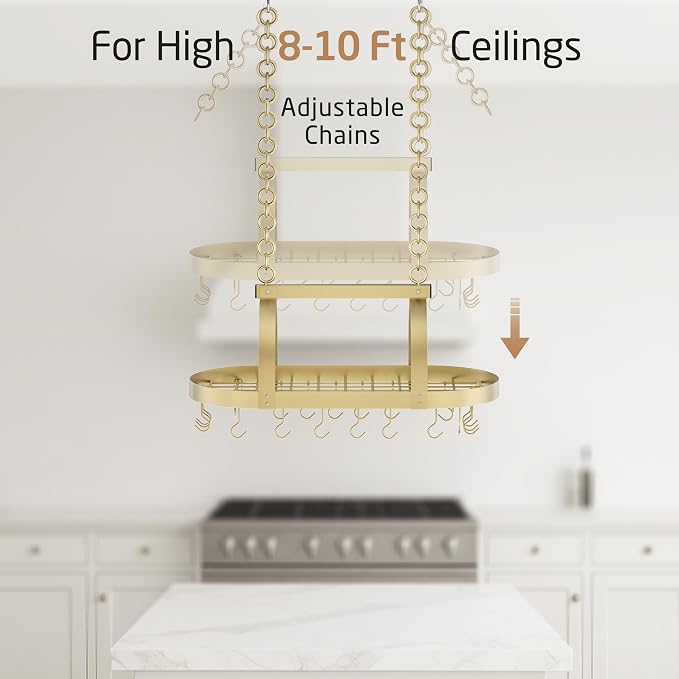 KES Gold 34 Inch Hanging Pot Rack, 100 LBS Capacity Heavy Duty Oval Pot and Pan - Image 8