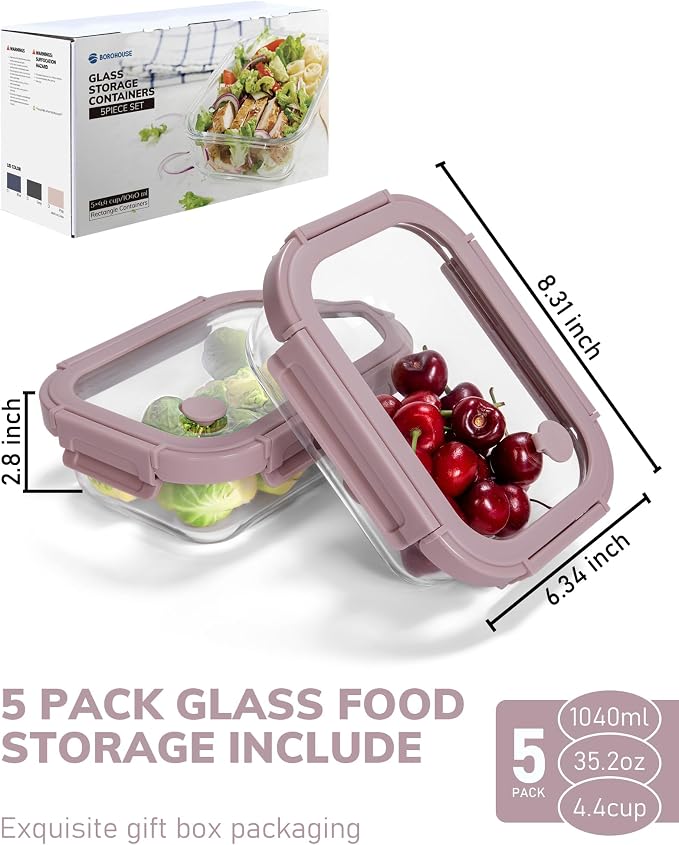 5-Pack Borosilicate Glass Containers - Image 2