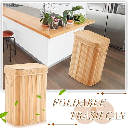 2 Pack 21 Gallon Bamboo Slim Trash Can - Image 5