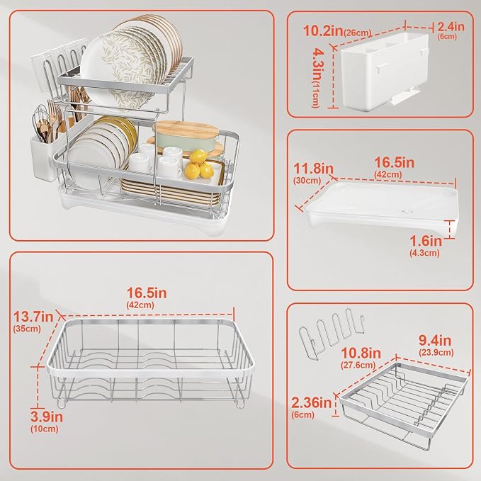 Dish Drying Rack for Kitchen Counter, 2-Tier 304 Stainless Steel Dish Rack - Image 2