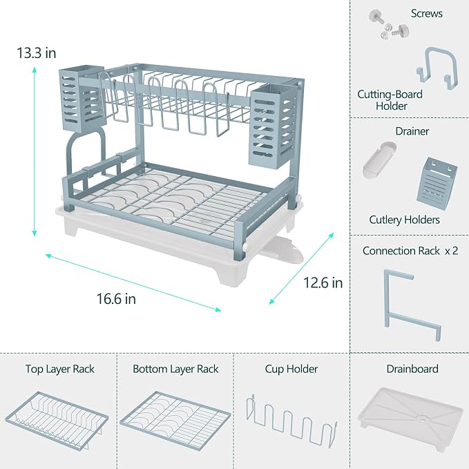 B-Land Dish Drying Rack, 2 Tier Dish Racks - Image 5