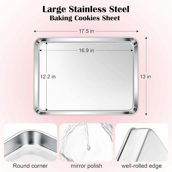 E-far Cookie Sheet for Baking, 18”x13” Stainless Steel Baking Sheet Pan for Oven - Image 2