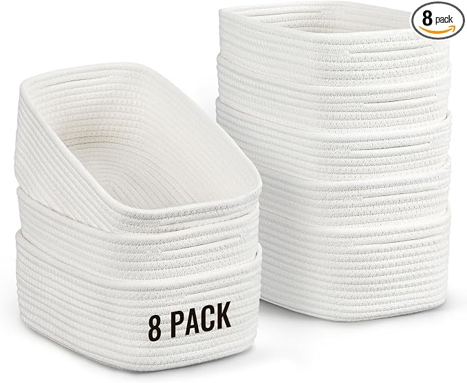 8 Pack Small Storage Baskets for Organizing, Woven Rope Bins for Bathroom by Unknown