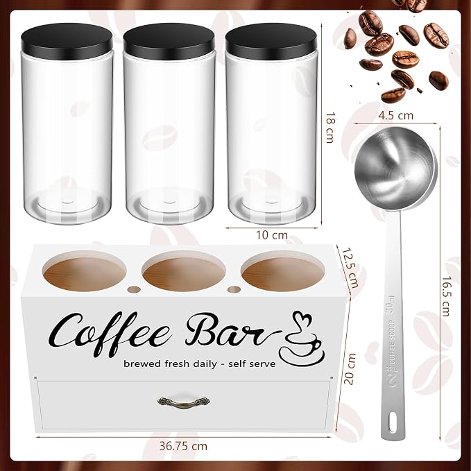 3 Pcs Coffee Canister Set with Shelf and Spoon Plastic Coffee Bean Storage - Image 2
