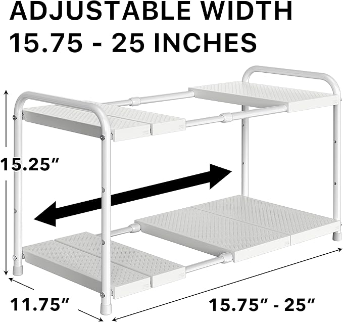 Simple Houseware Under Sink 2 Tier Expandable Heavy Duty Metal Shelf Organizer - Image 2