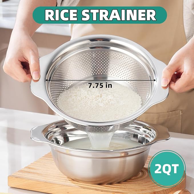 Stainless Steel Colander for Kitchen 2-Quart, Strainer Microporous - Image 2