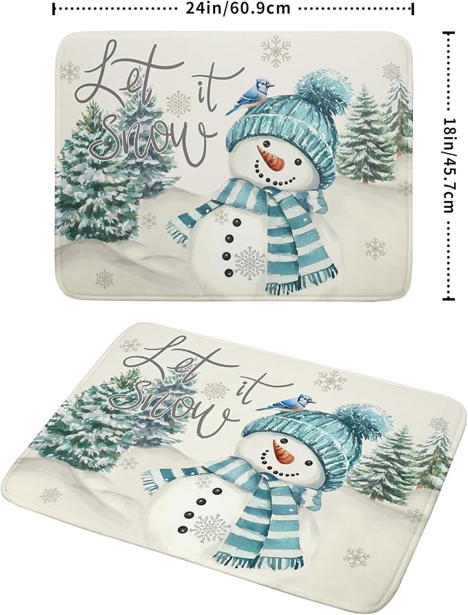 Giwawa Blue Snowman Dish Drying Mat Xmas Trees Bird Winter Snowy Scene Dish - Image 2