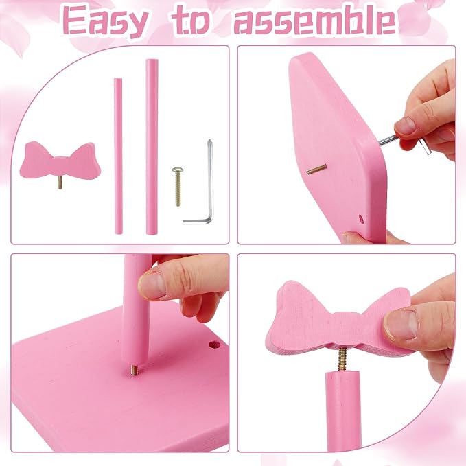 Leinuosen Pink Bow Paper Towel Holder Coquettish Cute Bow Wooden Paper Towel - Image 3