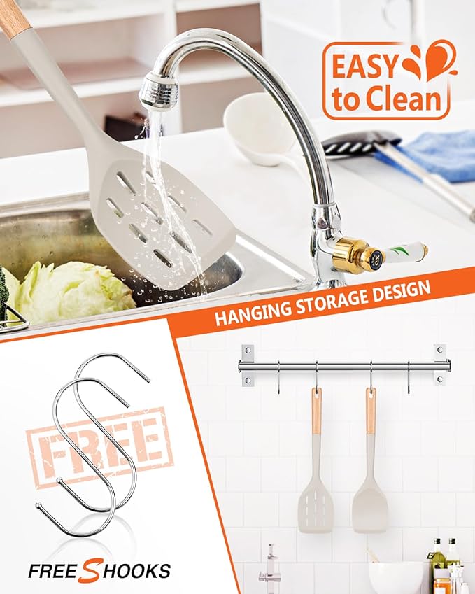 Pack of 2 Silicone Spatula, Non Stick Cooking Utensil Set Wooden Handle Kitchen - Image 4